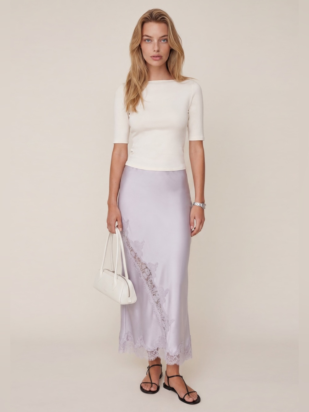 NEW Few Moda Uptown Skirt size 2 Lilac Purple Lavender Lace slip midi maxi